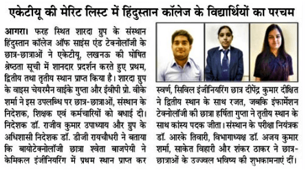 Students got 1st, 2nd, and 3rd position in AKTU Merit List 2020